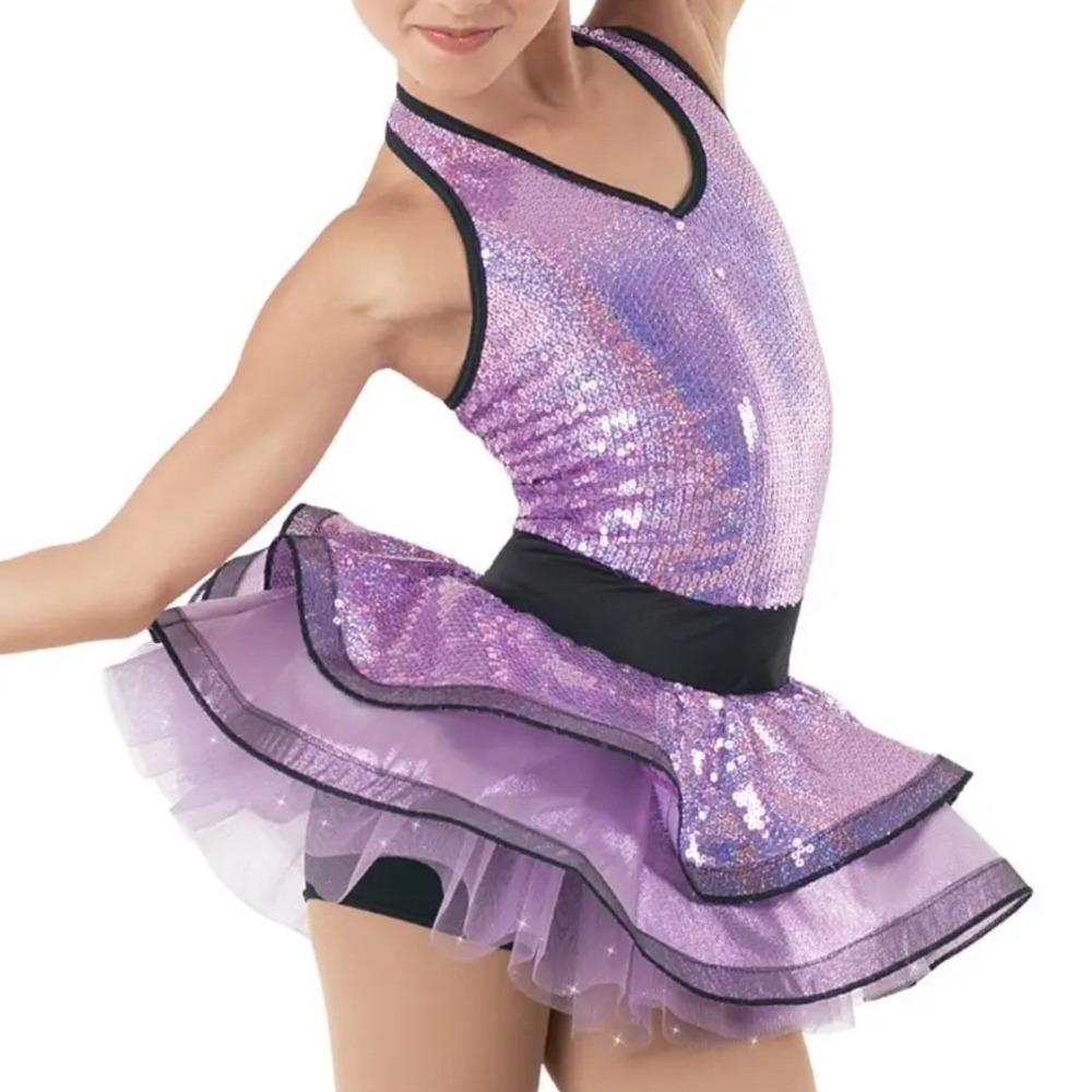 Weissman "Worth It" Style 9244 Purple Hologram Sequin Unitard Tutu, Size LC (14)